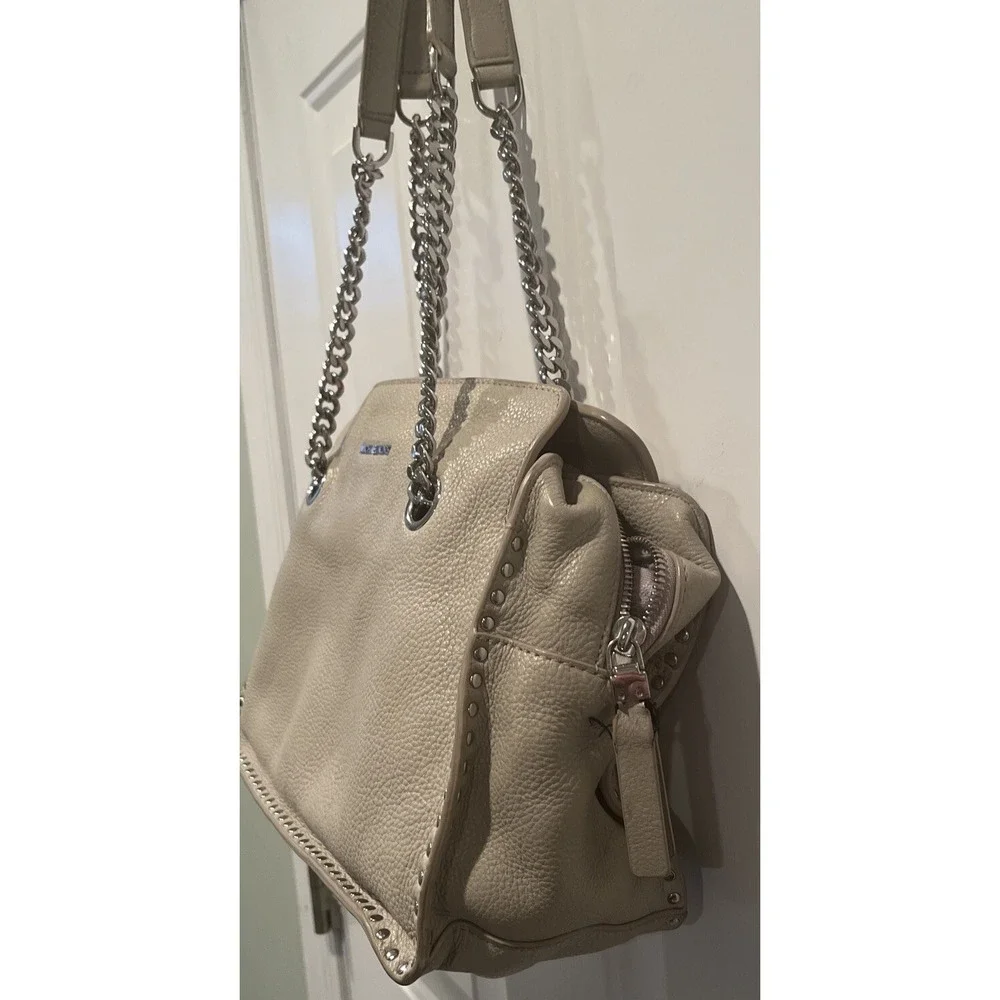 Michael Kors Astor Shoulder Bag Purse Light Grey Leather Studded 3 Main Pockets